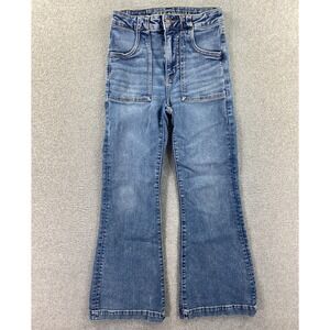 American Eagle Super Hi-Rise Flare Jeans Women's Size 0 Short Blue Stretch Boho